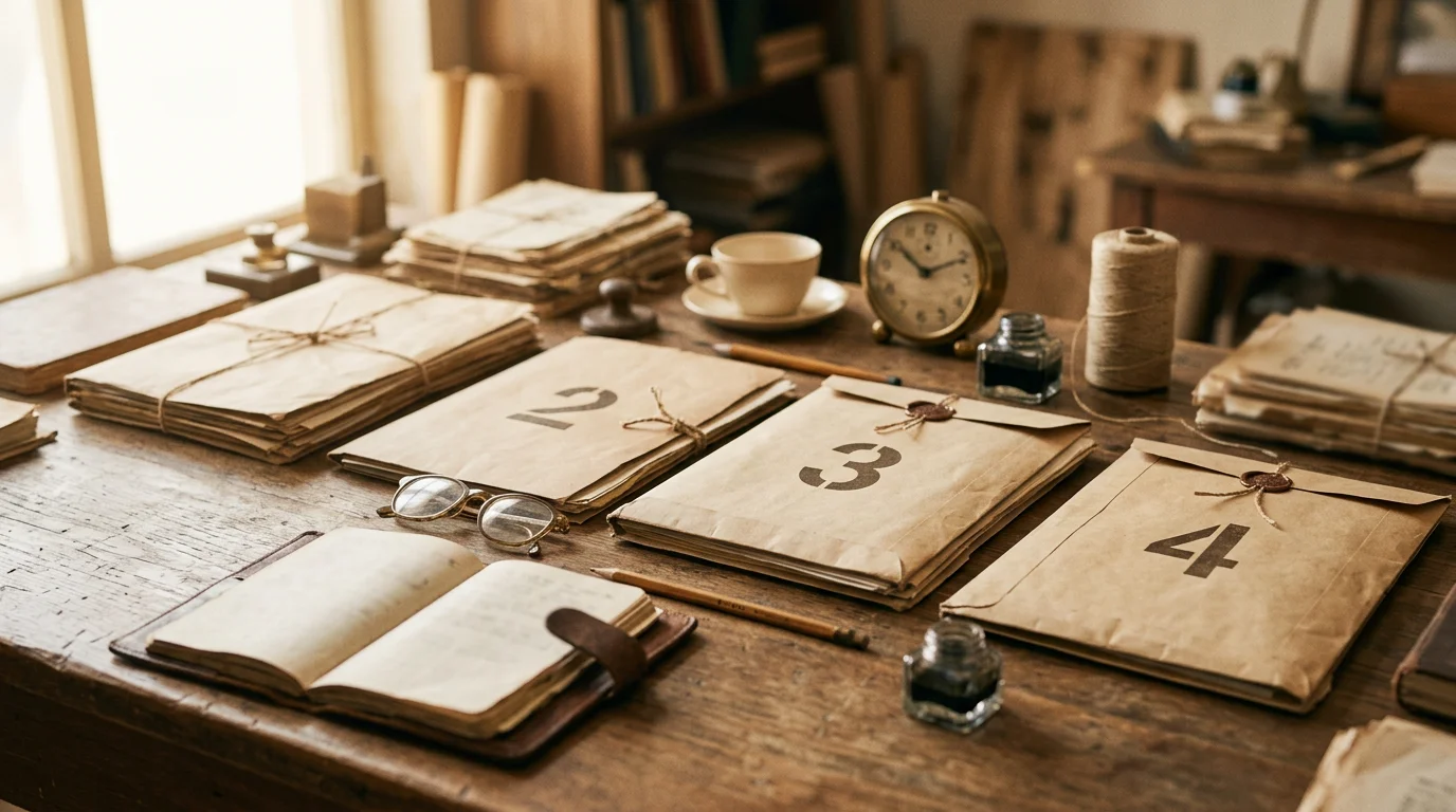 Numbered legal document packets arranged in sequence on a desk — Oklahoma service of process guide