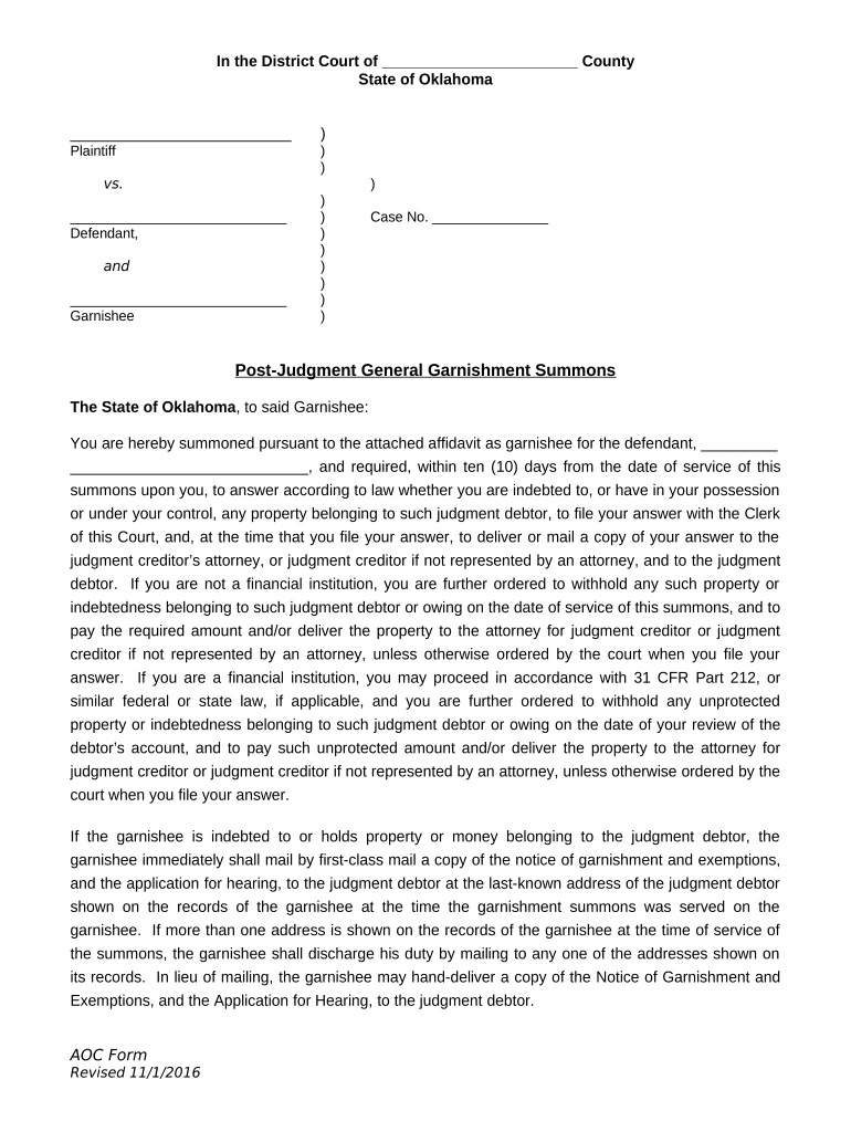 Completed Affidavit of Service
